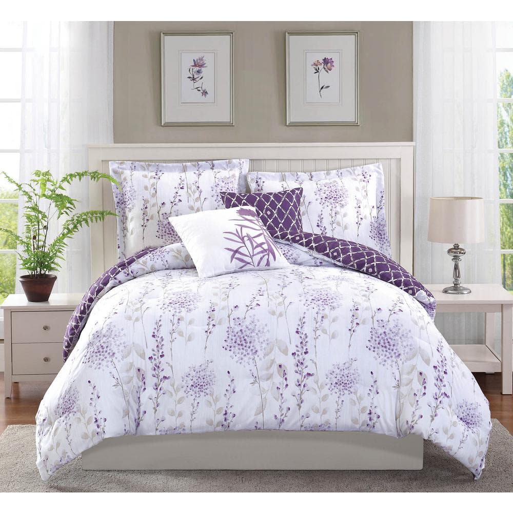 Studio 17 Fresh Meadow Purple 5-Piece Full/Queen Comforter Set YMZ006828 -  The Home Depot