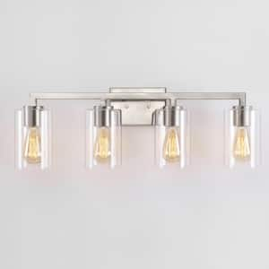 28.75 in. 4-Light Brushed Nickel Vanity Light with Clear Glass Shade