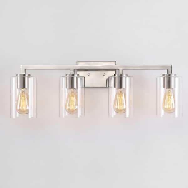 28.75 in. 4-Light Brushed Nickel Vanity Light with Clear Glass Shade