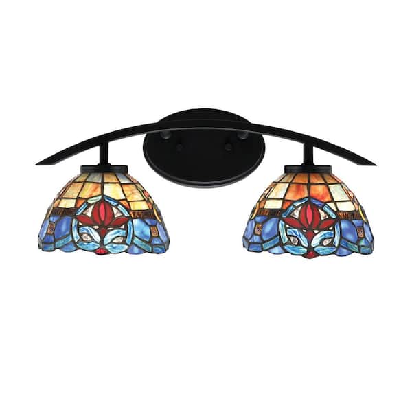 Unbranded Siena 18.25 in. 2-Light Vanity Light Matte Black with Sierra Art Glass Shades