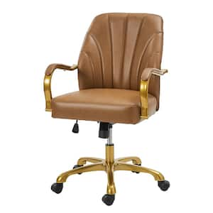 Stephanie Leather Wood Swivel Tilting Task Chair in Camel with Channel Tufted Back