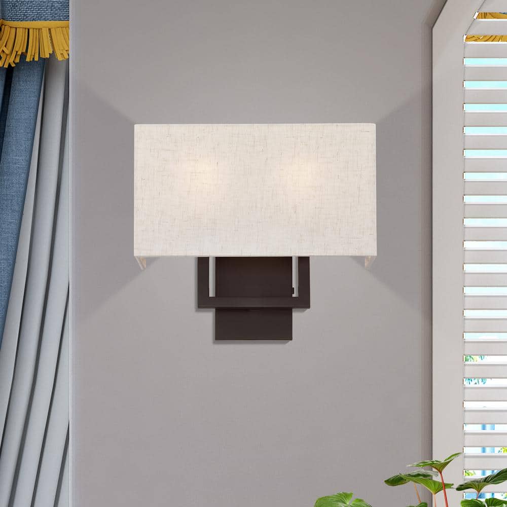 Pierson Bronze 2-Light ADA Compliant Wall Sconce with Oatmeal Shade