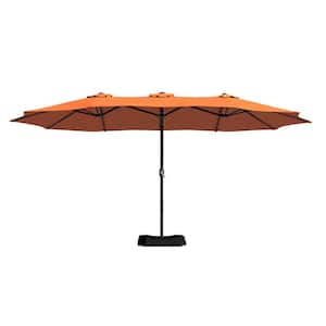 15 ft. Steel Pole Market No Tilt Patio Umbrella with With Plastic Base and Steel Cross Base in Orange