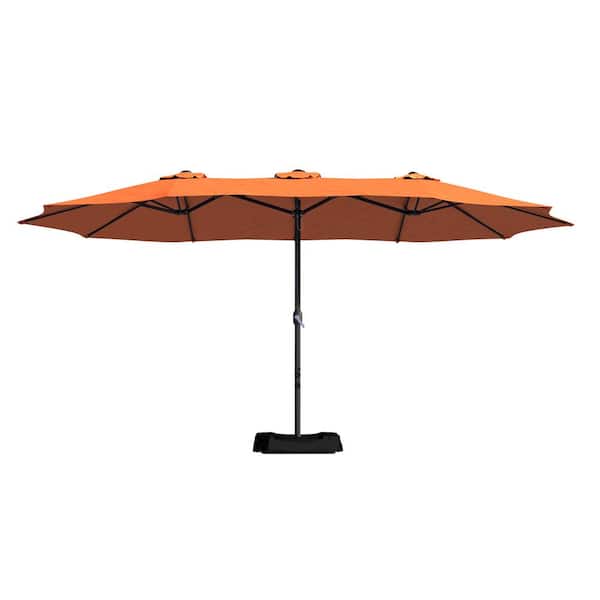Kadehome 15 ft. Steel Pole Market No Tilt Patio Umbrella with With Plastic Base and Steel Cross Base in Orange