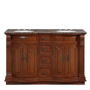 55 in. W x 22 in. D Vanity in Cherry with Granite Vanity Top in Baltic Brown with White Basin