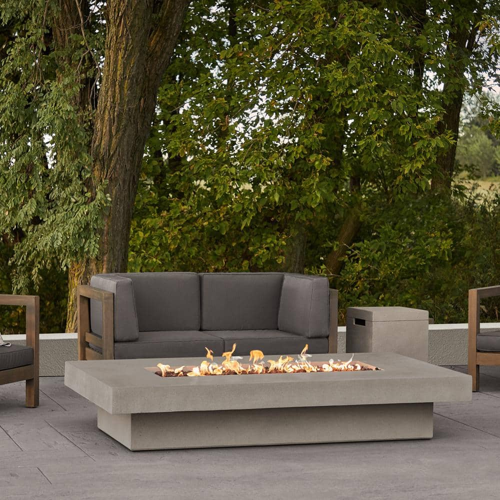 JENSEN CO Scarborough 72 in. W x 14 in. H Outdoor GFRC Liquid Propane Fire Pit in Flint with Lava Rocks