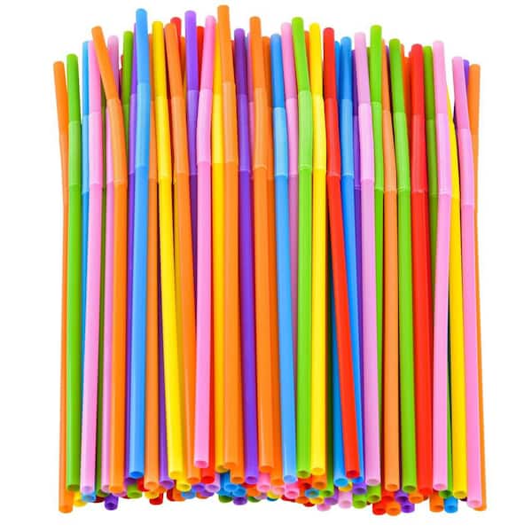 12.8 in. Disposable Plastic Straws with Flexible, Bendy, Extra Long for Kitchen, Bar, Party and Drinking (100-Pack)