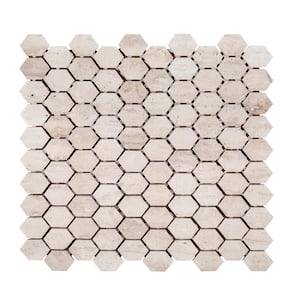 Travertine Constellation Beige 10.875 in. x 11.75 in. Hexagon Honed Travertine Wall and Floor Mosaic Tile
