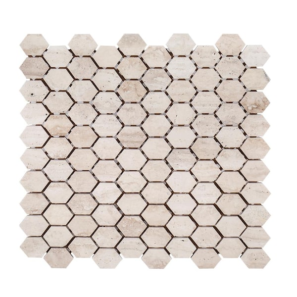 Jeffrey Court Travertine Constellation Beige 10.875 in. x 11.75 in. Hexagon Honed Travertine Wall and Floor Mosaic Tile