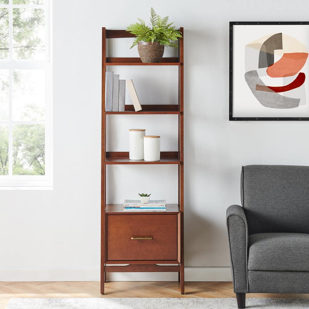 Landon Mid-Century Mahogany Narrow Etagere Bookcase