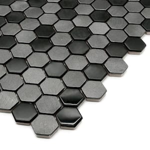 Gunmetal Gray 12 in. x 11.5 in. Hexagon Mosaic Backsplash Stainless Steel & Aluminum Mosaic Wall Tile (9.5 sq. ft./Case)
