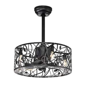 18.03 in. Vintage Black Indoor Fandelier Ceiling Fan Lighting with Cage Lampshade and Angled Ceiling