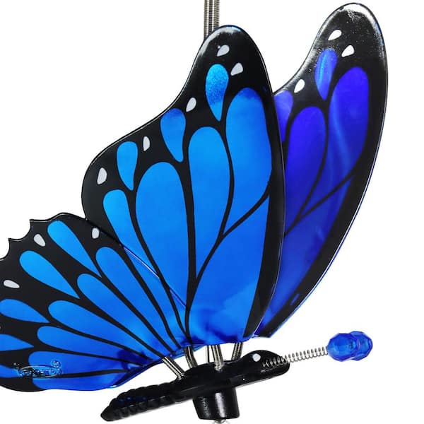 Exhart 7 in. Windy Wing Butterfly Blue Metallic Plastic and Metal