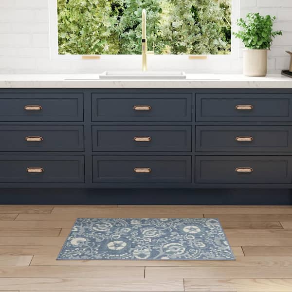 Aloha Blue 3 ft. x 4 ft. Floral Contemporary Area Rug