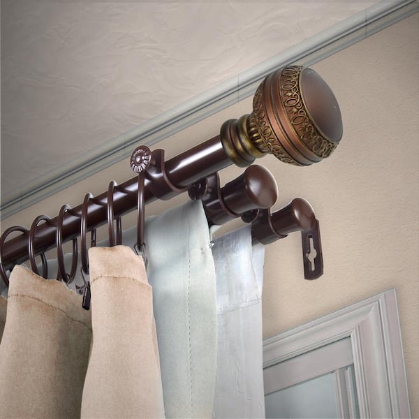 EMOH 13/16" Dia Adjustable 66" to 120" Triple Curtain Rod in Cocoa with Hudson Finials