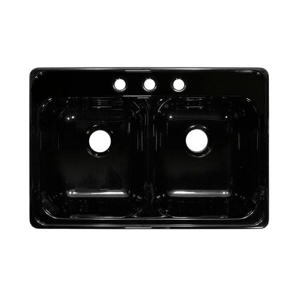 Lyons Industries Deluxe Drop-In Acrylic 33x22x10 in. 3-Hole 50/50 Double Basin Kitchen Sink in Black