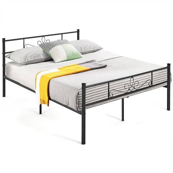 61 in. W Black Queen Metal Platform Bed Frame with Headboard and Footboard No Box Spring Needed