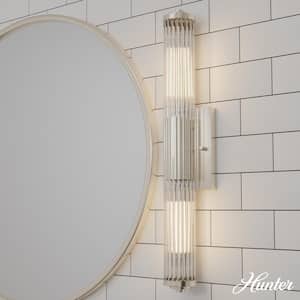 Holly Grove 24 in. 2-Light Brushed Nickel Vanity Light with Clear Ribbed Glass Shades