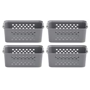 13 qt. Organizer Storage Basket in Gray with Built in Handle 4-Pack