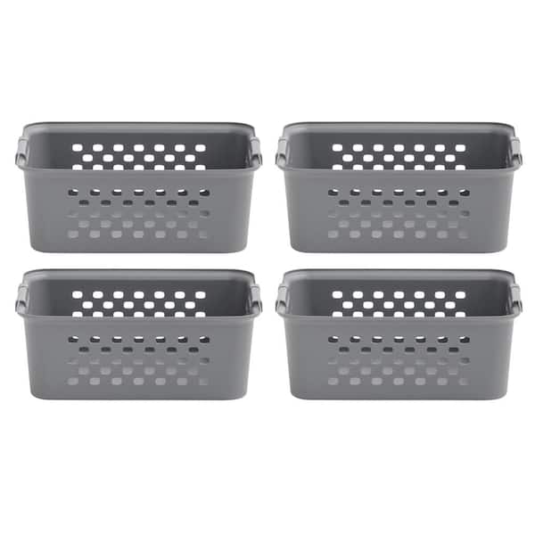 4 Pack Black Plastic Baskets Laundry Organizer with Handles for