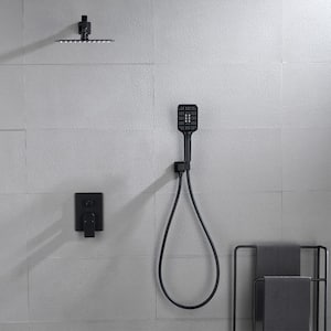 3-spray 10 in. Square Shower Head Wall Mount Fixed and Handheld Shower Head 2.5 GPM in Black