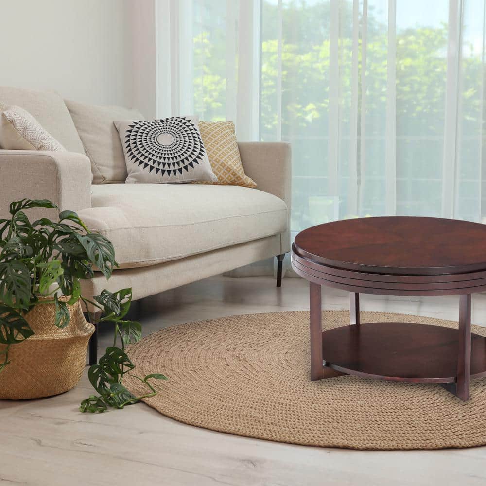 Oval Chocolate Wood Coffee Table with Storage Shelf