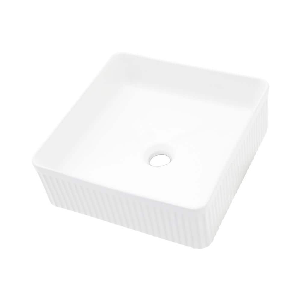 15.69 in. x 15.69 in. Square Ceramic Vessel Bathroom Sink in White