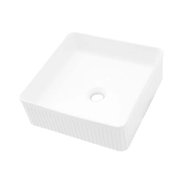 Unbranded 15.69 in. x 15.69 in. Square Ceramic Vessel Bathroom Sink in White