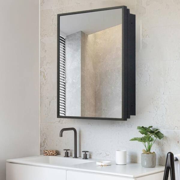 Black 16 in W x 24 in. H Farmhose Rectangle Iron Framed Mirror Wall Mirror Vanity Mirror