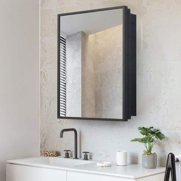 Black 16 in W x 24 in. H Farmhose Rectangle Iron Framed Mirror Wall Mirror Vanity Mirror