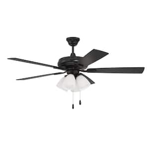 Eos Frost 4 Light 52 in. Indoor Dual Mount Flat Black Finish Ceiling Fan with Reversible Flat Black/Greywood Blades