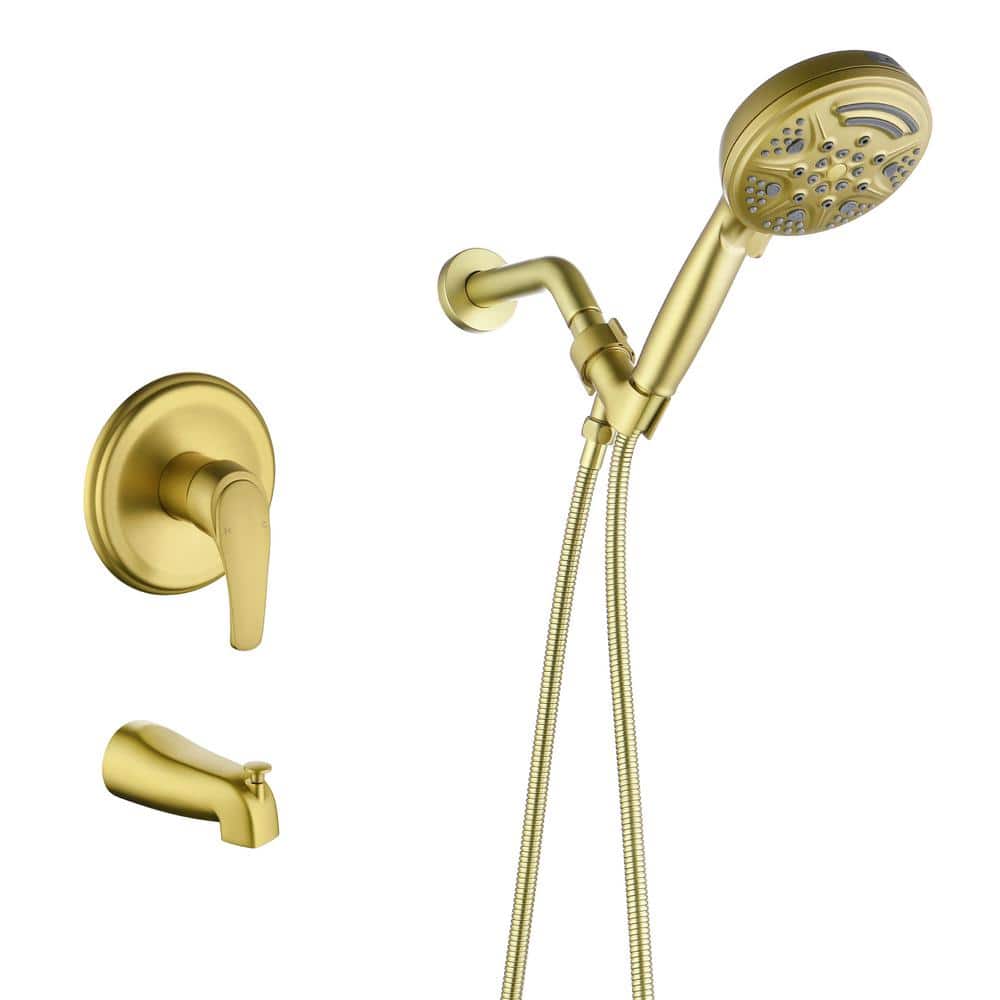 Classic 9-Spray Patterns 5 in. Wall Mount Fixed Shower Head in Brushed Gold price history on PriceWatchPro
