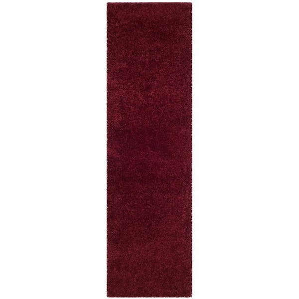 Laguna Shag 2 ft. x 12 ft. Maroon Solid Runner Rug