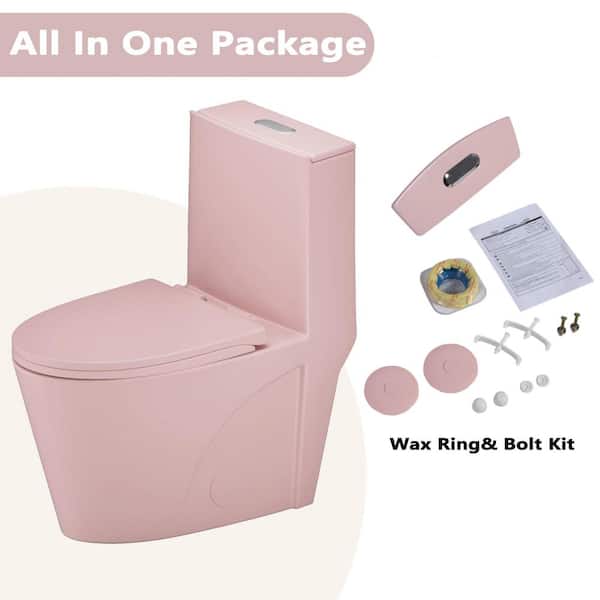 15 5/8 in. 1-Piece 1.1/1.6 GPF Dual Flush Elongated Toilet in Pink with Soft-Close Seat