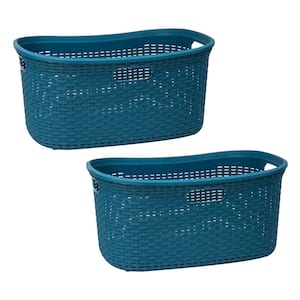Blue 11 in. H x 14.5 in. W x 23 in. L Plastic 40L Slim Ventilated Rectangle Laundry Hamper with Lid (Set of 2)
