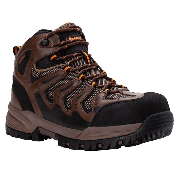 Propet Men's Waterproof 4-1/2 in. Sentry Work Boots - Soft Toe - Puncture Resistant - Brown/Orange Size 8.5 Medium (D)