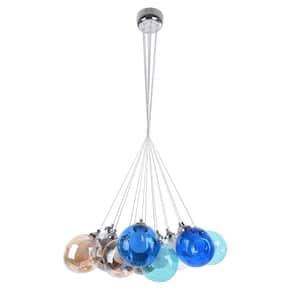 23.6 in. 19-Light Blue Colorful Globe Glass Shade Chrome Chandelier for Bedroom Living Room