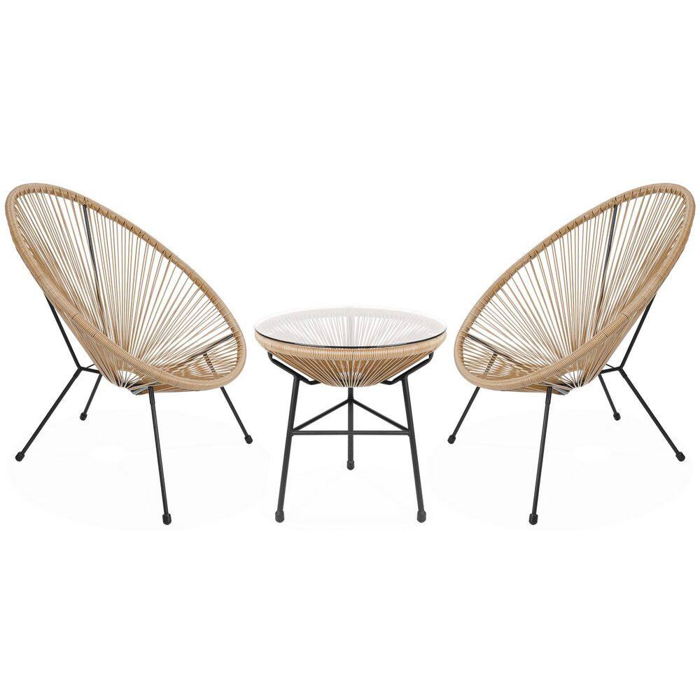 Natural Acapulco 3-Piece Patio Set with Glass Table