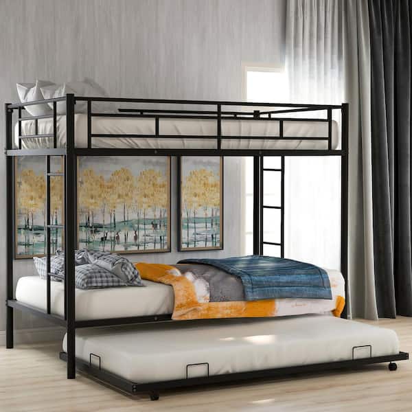 Black Twin over Twin Size Bunk Bed with Trundle
