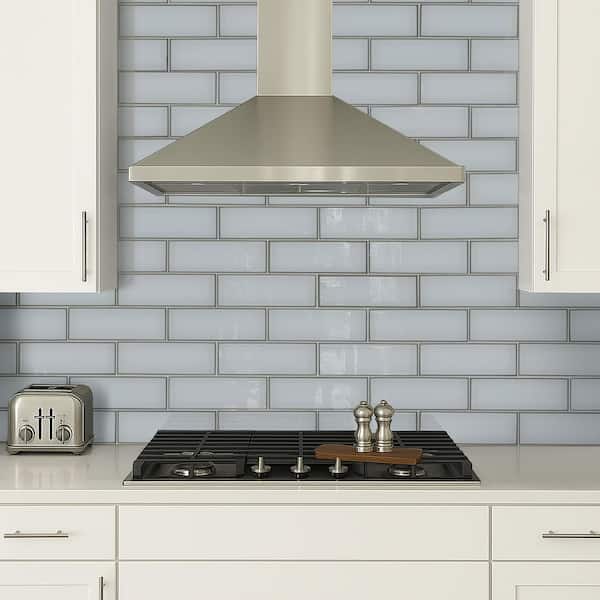 Ice 4 in. x 12 in. Beveled Glass Subway Wall Tile (0.3 sq. ft. / Each)