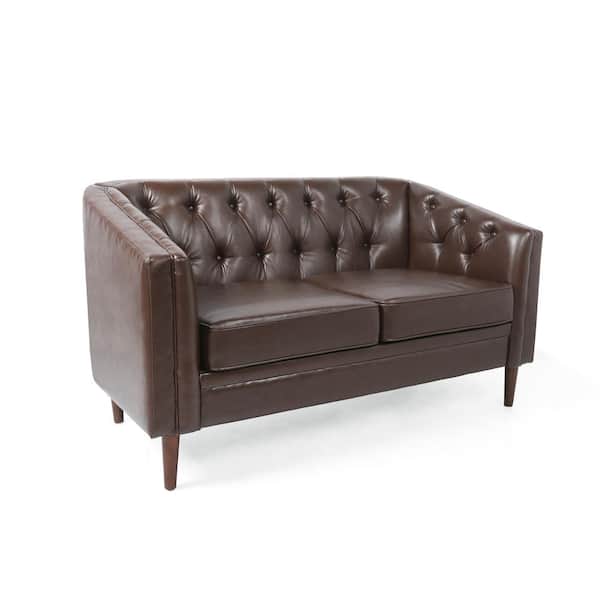 Noble House Brookover 55.50 in. W Dark Brown and Espresso Faux Leather Tufted Loveseat (2-Seat)