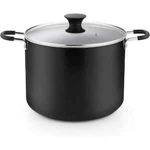 10.5 qt. Thick Gauge Aluminum Nonstick Stockpot in Black with Glass Lid and Durable Stay Cool Riveted Handles