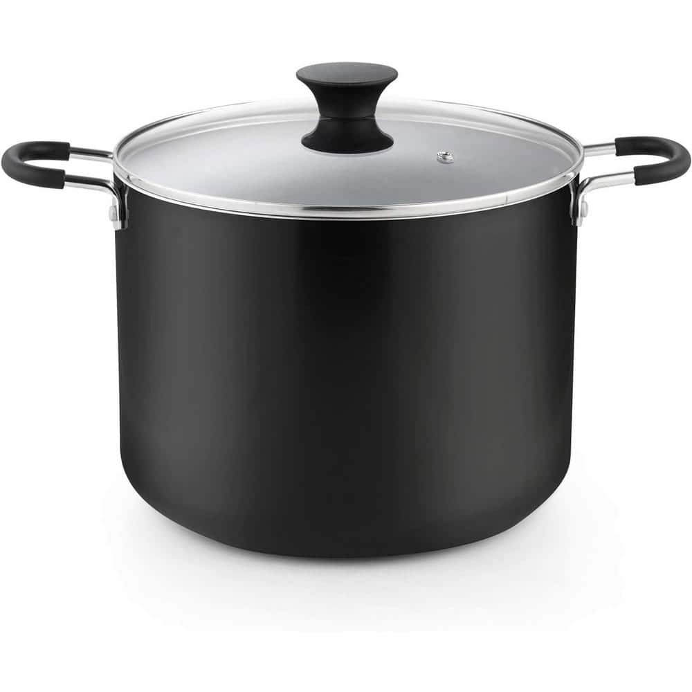 10.5 Qt. Thick Gauge Aluminum Nonstick Stockpot in Black with Glass Lid Dur
