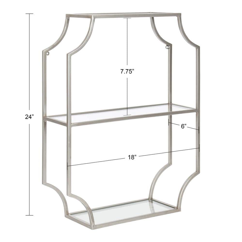 Elegant Scalloped Silver Metal and Glass Cube Wall Shelf
