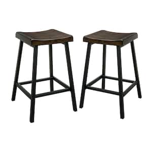 Arcadiance 24.13 in. Weathered Oak and Black Metal Counter Height Stools (Set of 2)