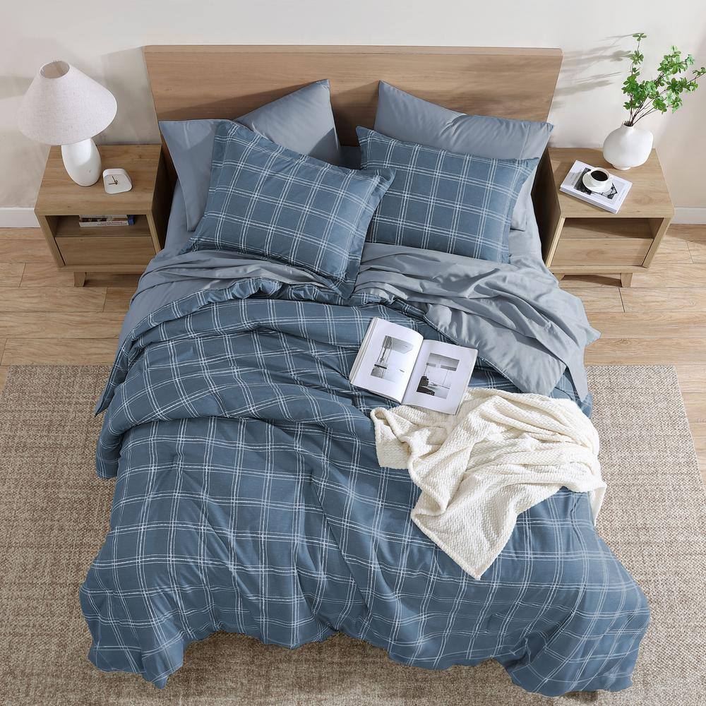 Navy Full Reversible Microfiber Down Alternative Bed-In-A-Bag Set