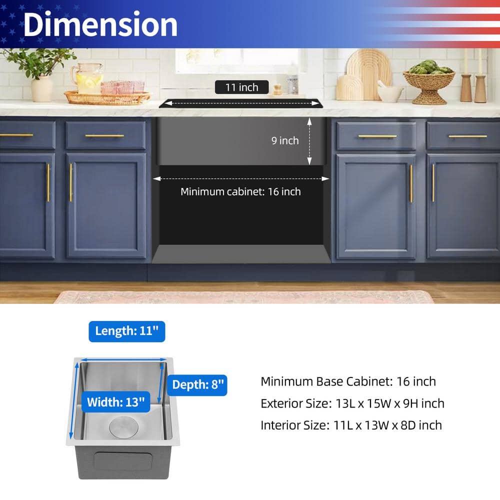 15'' Stainless Steel Undermount Single Bowl Kitchen Sink