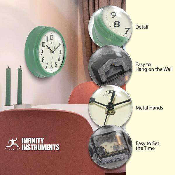 Infinity Instruments Nostalgic 9.5 in. Plastic Clock - Green