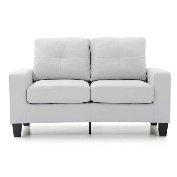 AndMakers Newbury 58 in. W Flared Arm Faux Leather Straight Sofa in White