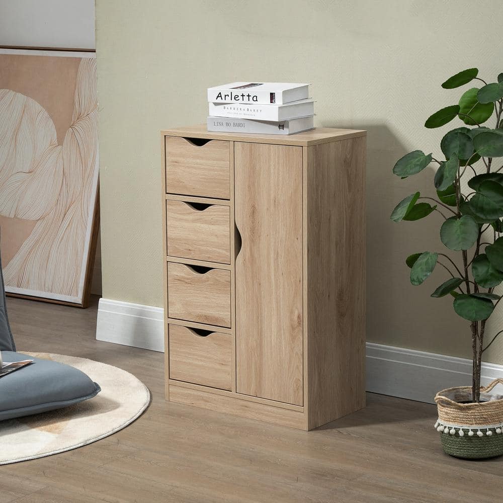 Elegant Oak Freestanding Cabinet with 4 Drawers for Living Room